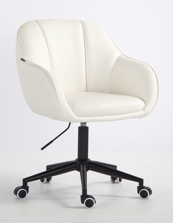 HR2055K Scaun Alb din Piele Ecologica cu Bază Neagră