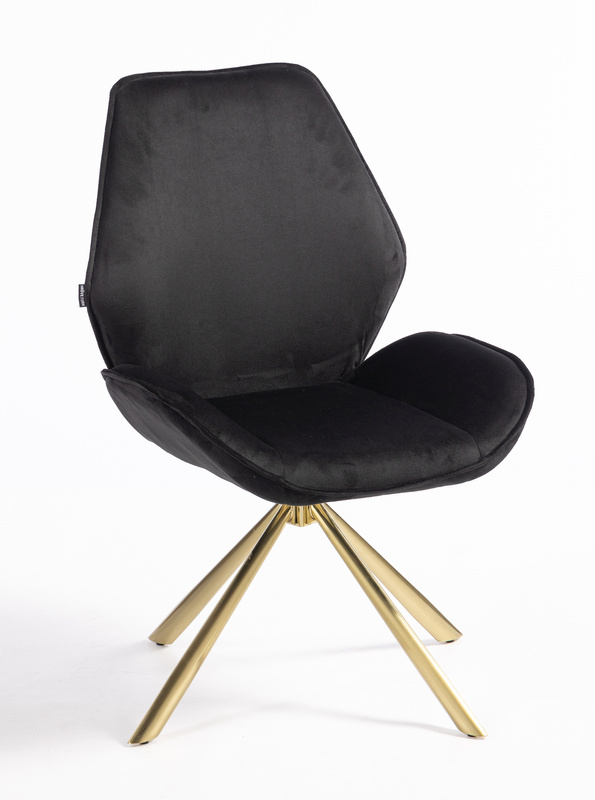 HR350 BAZĂ STEA Scaun Neagră din Catifea Bază Aurie
