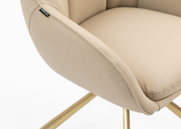 HR2055 BAZĂ STEA Scaun Crem din Piele Ecologica cu Bază Aurie
