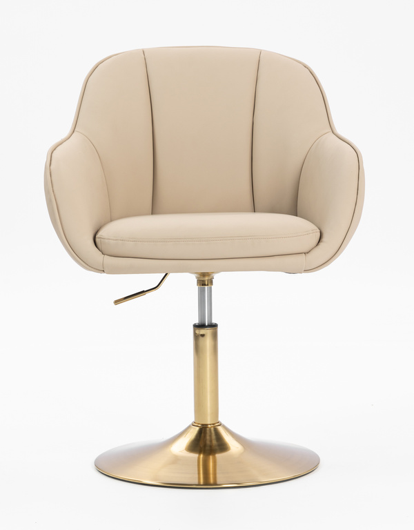 HR2055N Scaun Crem din Piele Ecologica cu Bază Aurie