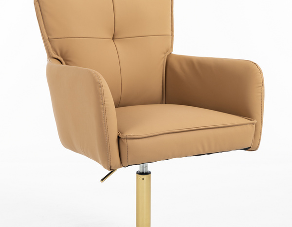 HR250N Scaun Piele Ecologică Premium Soft Culoare Caramel Bază Aurie