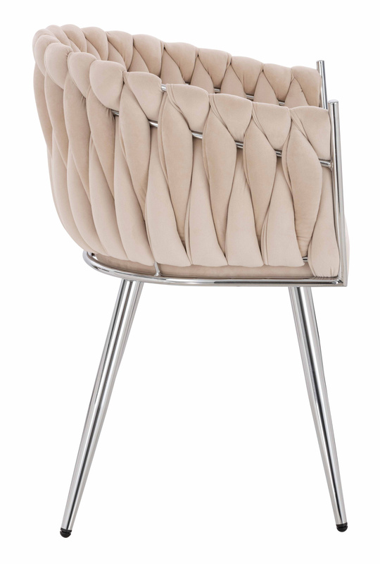 HR750 Scaun cu picioare Cromata Crem din Catifea