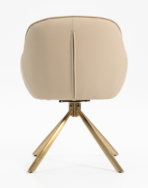 HR2055 BAZĂ STEA Scaun Crem din Piele Ecologica cu Bază Aurie
