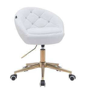 HC948K Scaun Alb Piele Ecologica cu Bază Aurie