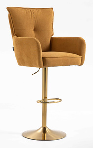 HR250W Scaun Catifea Reiată Premium Ruloare Curry Galben Bază Aurie