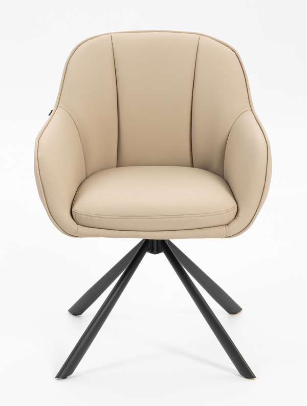 HR2055 BAZĂ STEA Scaun Crem din Piele Ecologica cu Bază Neagră