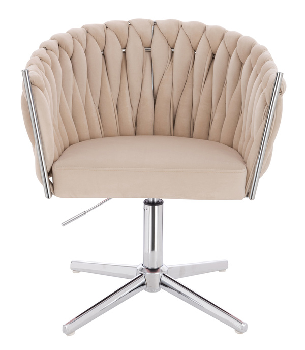 HR750CROSS Scaun Crem din Catifea cu Bază Cromata