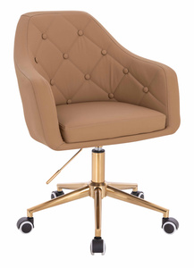 HR831K Scaun Caramel Piele Ecologica Premium Soft cu Bază Aurie