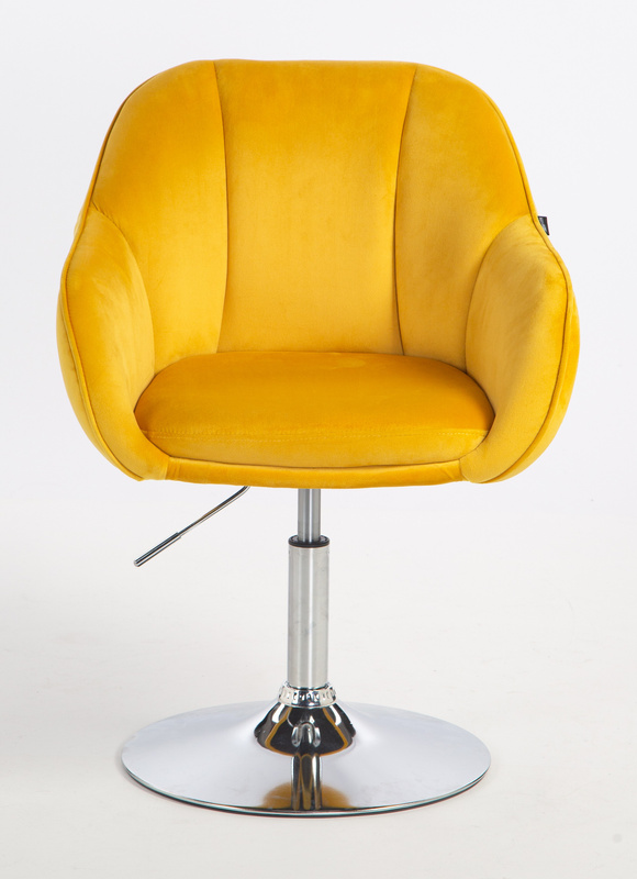 HR2055N Scaun Galbenă din Catifea cu Bază Cromata