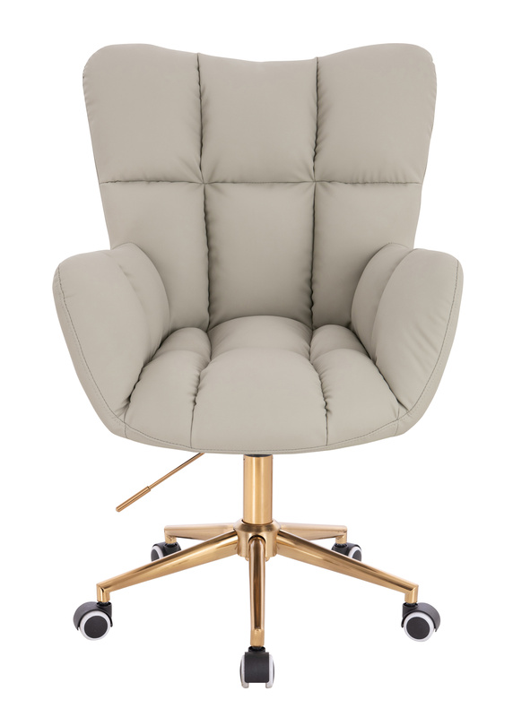 HR650K Scaun Ecru Piele Ecologica Premium Soft cu Bază Aurie