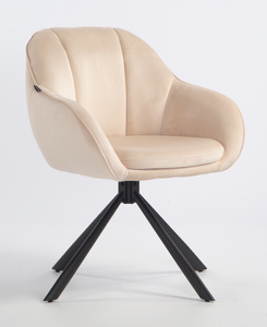 HR2055 BAZĂ STEA Scaun Crem din Catifea cu Bază Neagră