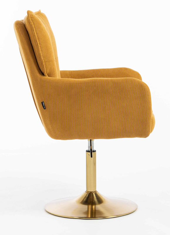 HR250N Scaun Catifea Reiată Premium Ruloare Curry Galben Bază Aurie