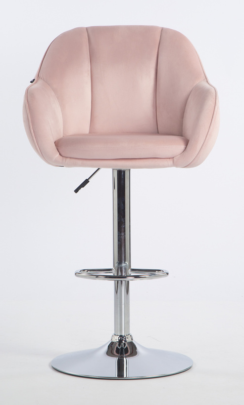 HR12055W Scaun Roz Pudra din Catifea cu Bază Cromata
