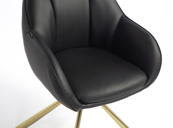 HR2055N Scaun Neagră din Piele Ecologica cu Bază Aurie
