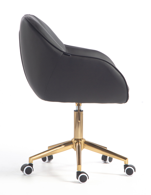 HR2055K Scaun Neagră din Piele Ecologica cu Bază Aurie