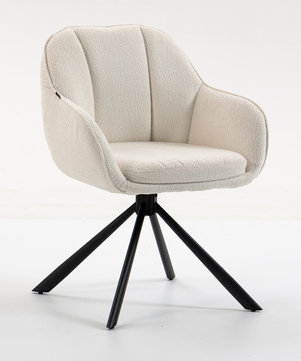 HR2055 BAZĂ STEA Scaun Crem din Boucle cu Bază Neagră