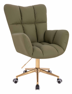 HR650K Scaun Khaki Piele Ecologica Premium Soft cu Bază Aurie