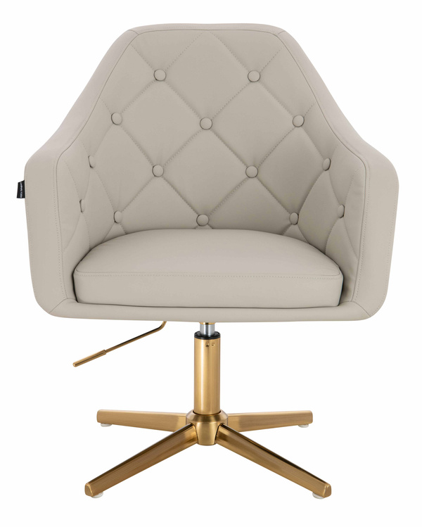 HR831CROSS Scaun Ecru Piele Ecologica Premium Soft cu Bază Aurie