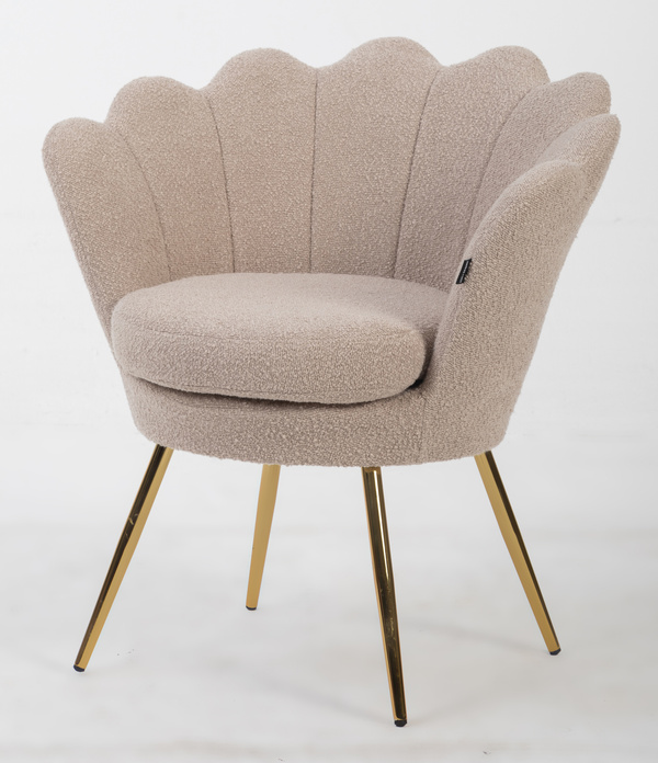 Fotoliu FREY Latte din Boucle cu Picioare Aurii