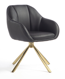 HR2055N Scaun Neagră din Piele Ecologica cu Bază Aurie