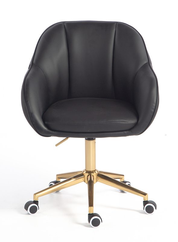 HR2055K Scaun Neagră din Piele Ecologica cu Bază Aurie