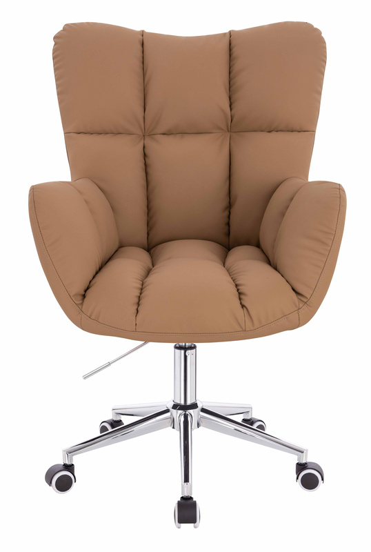 HR650K Scaun Caramel Piele Ecologica Premium Soft cu Bază Cromata