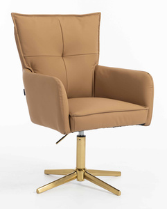 HR250CROSS Scaun Piele Ecologică Premium Soft Culoare Caramel Bază Aurie