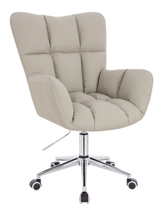 HR650K Scaun Ecru Piele Ecologica Premium Soft cu Bază Cromata