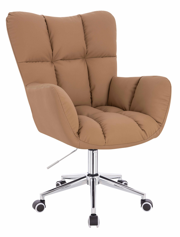 HR650K Scaun Caramel Piele Ecologica Premium Soft cu Bază Cromata