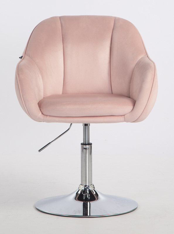 HR12055N Scaun Roz Pudra din Catifea cu Bază Cromata