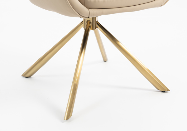HR2055 BAZĂ STEA Scaun Crem din Piele Ecologica cu Bază Aurie