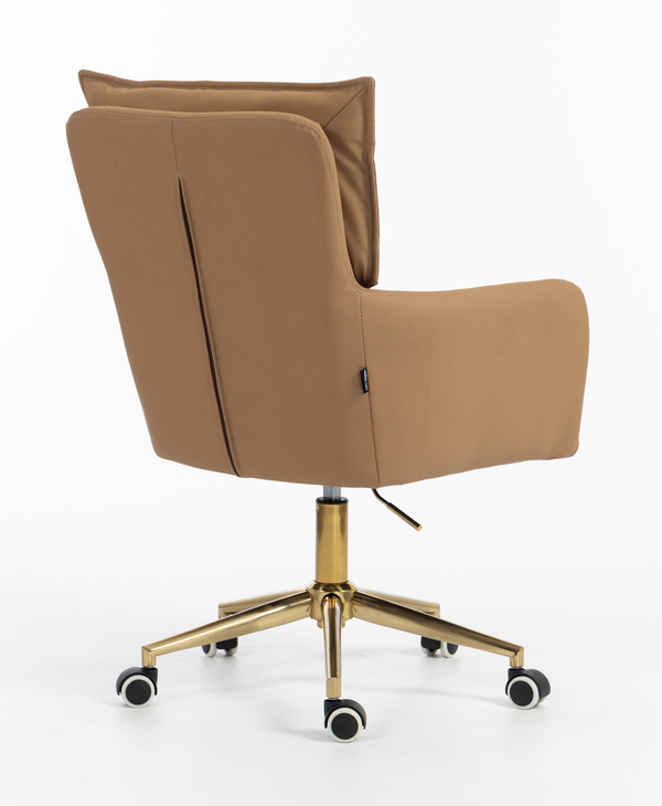 HR250K Scaun Piele Ecologică Premium Soft Culoare Caramel Bază Aurie