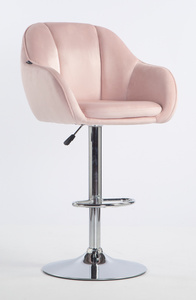 HR12055W Scaun Roz Pudra din Catifea cu Bază Cromata