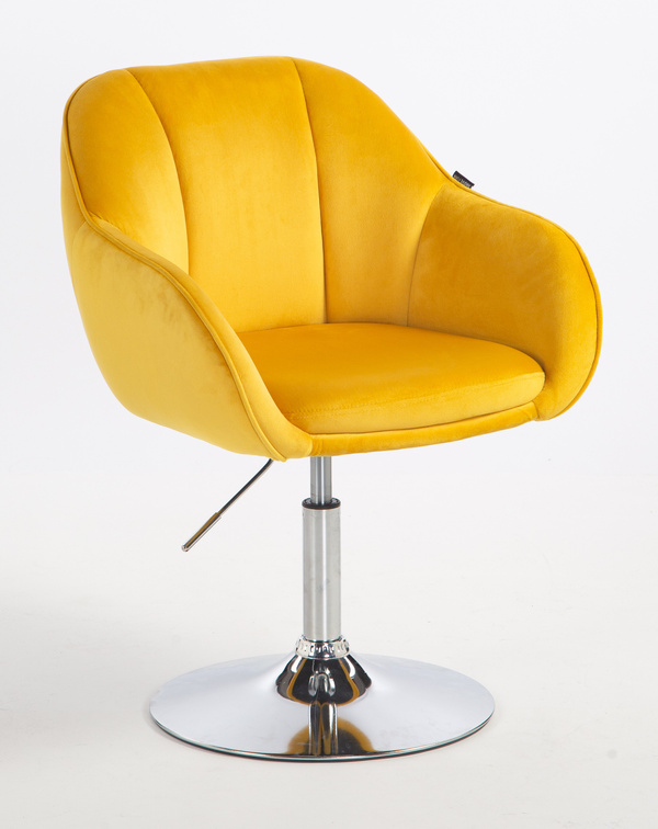 HR2055N Scaun Galbenă din Catifea cu Bază Cromata