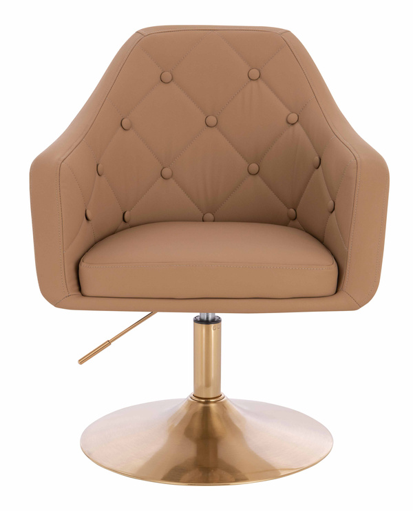 HR831N Scaun Caramel Piele Ecologica Premium Soft cu Bază Aurie