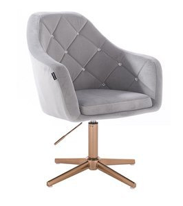 HR830CROSS Scaun Catifea Gri cu Bază Aurie