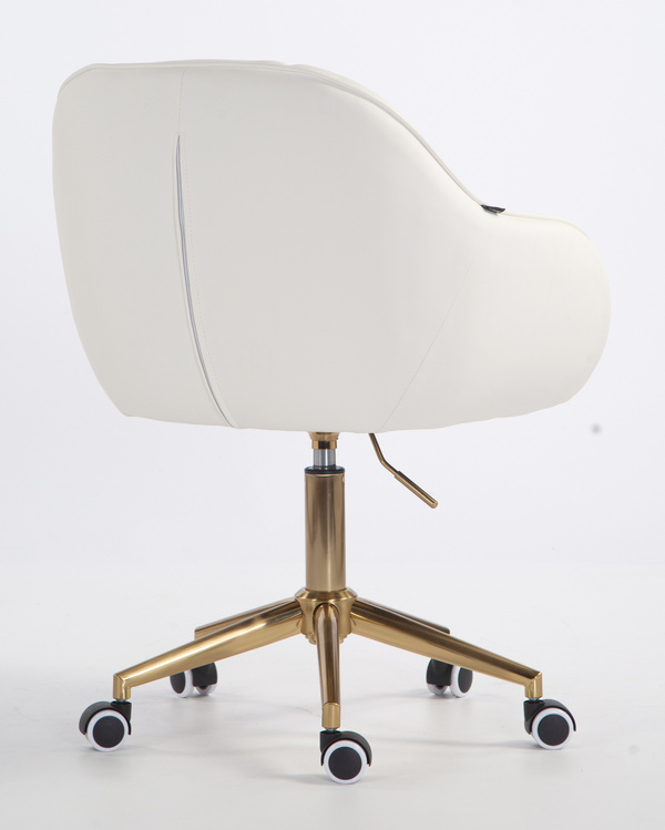 HR2055K Scaun Alb din Piele Ecologica cu Bază Aurie