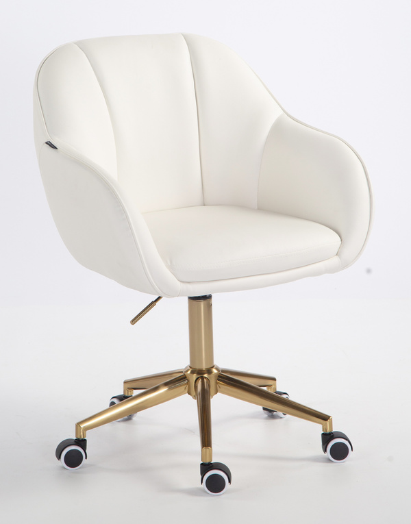 HR2055K Scaun Alb din Piele Ecologica cu Bază Aurie