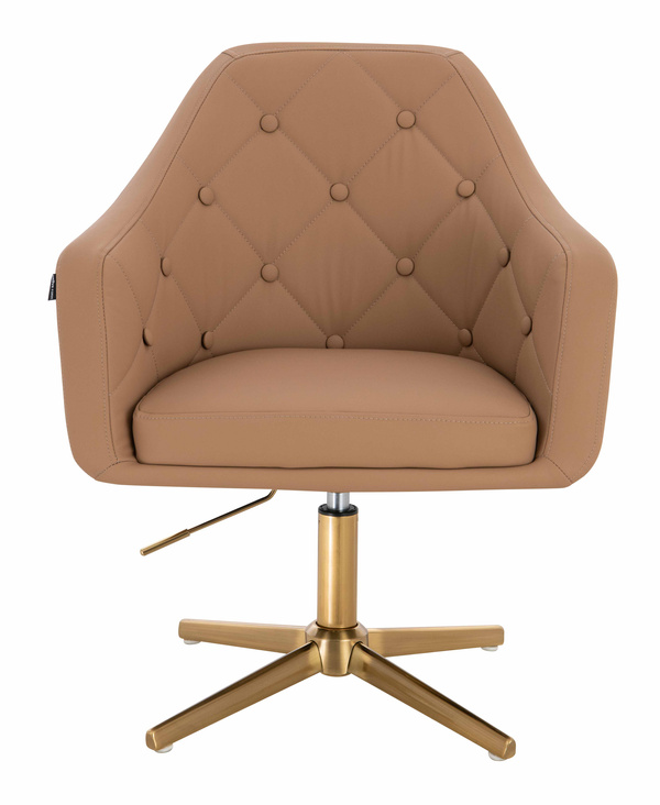 HR831CROSS Scaun Caramel Piele Ecologica Premium Soft cu Bază Aurie