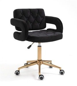 HR8403K Scaun Catifea Neagră Bază Aurie