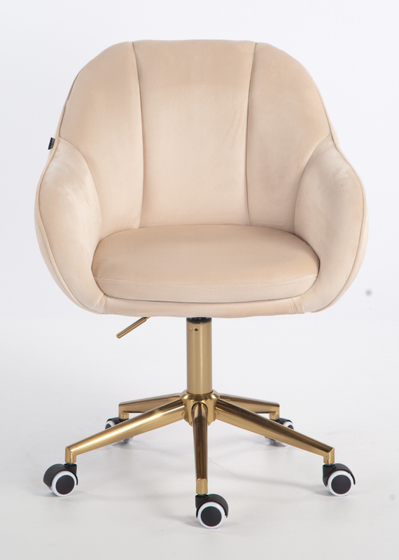 HR2055K Scaun Crem din Catifea cu Bază Aurie