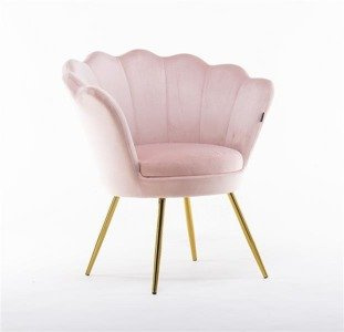 Fotoliu FREY Roz din Catifea cu Picioare Aurii