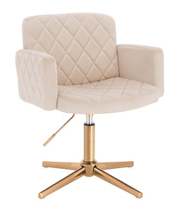 HR802CROSS Scaun Crem din Catifea cu Bază Aurie