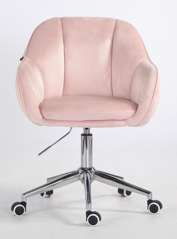 HR2055K Scaun Roz Pudra din Catifea cu Bază Cromata