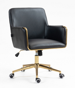 HR4318K Scaun Neagră Piele Ecologica cu Bază Aurie