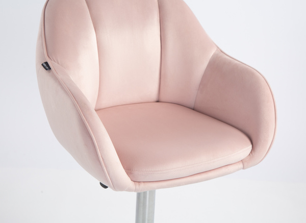 HR12055W Scaun Roz Pudra din Catifea cu Bază Cromata