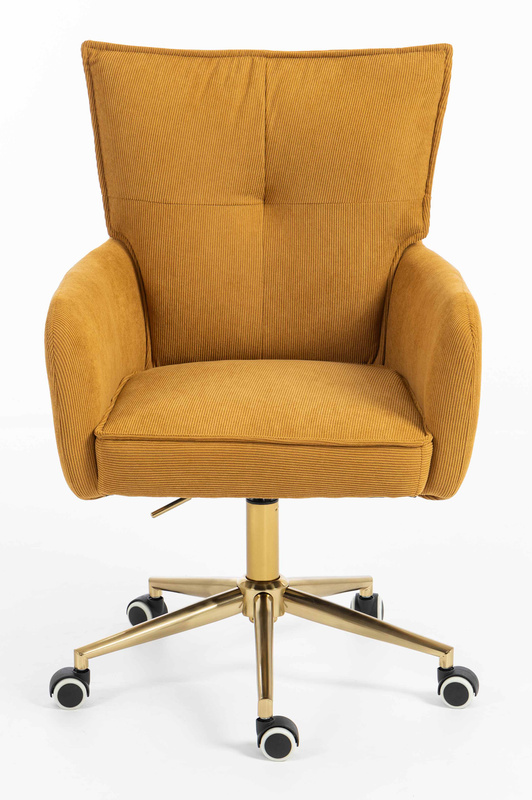 HR250K Scaun Catifea Reiată Premium Ruloare Curry Galben Bază Aurie