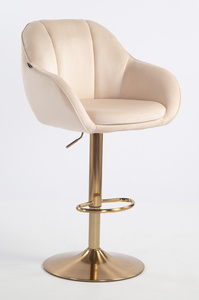 HR2055W Scaun Crem din Catifea cu Bază Aurie