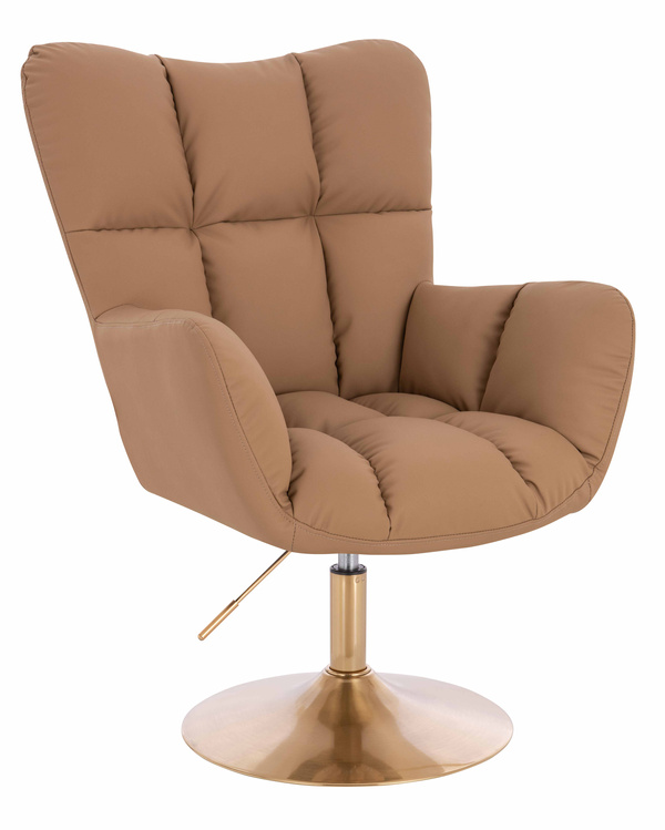 HR650N Scaun Caramel Piele Ecologica Premium Soft cu Bază Aurie
