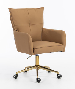 HR250K Scaun Piele Ecologică Premium Soft Culoare Caramel Bază Aurie